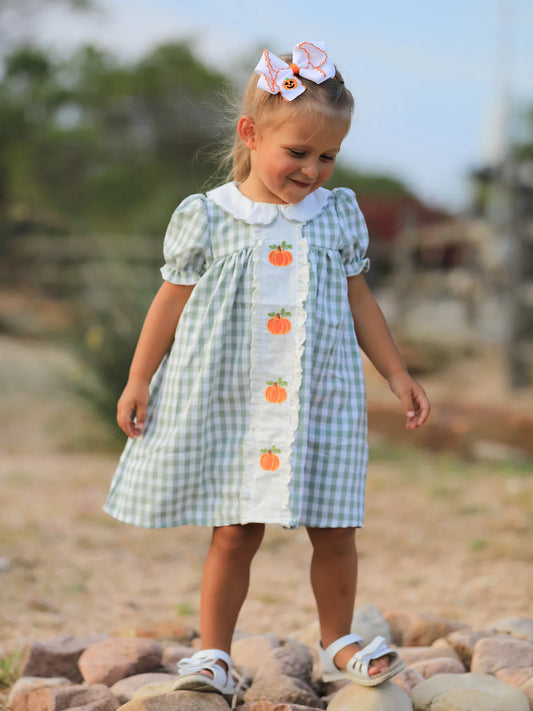 Sage Gingham Pumpkin Dress