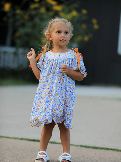Fall Floral Smocked Bow Dress