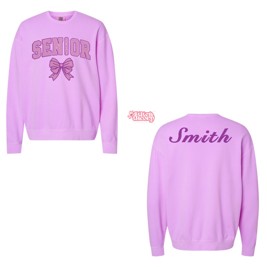 Monochrome Embroidered Senior Bow Lightweight Crewneck