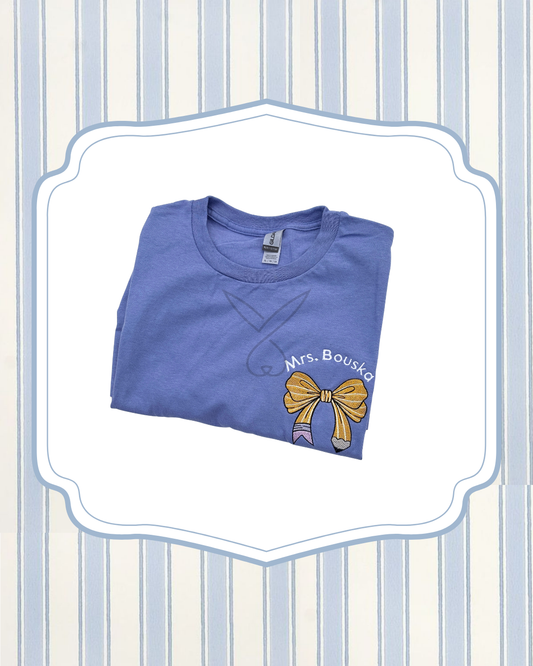 Custom Pencil Bow Teacher Appreciation Name Tee