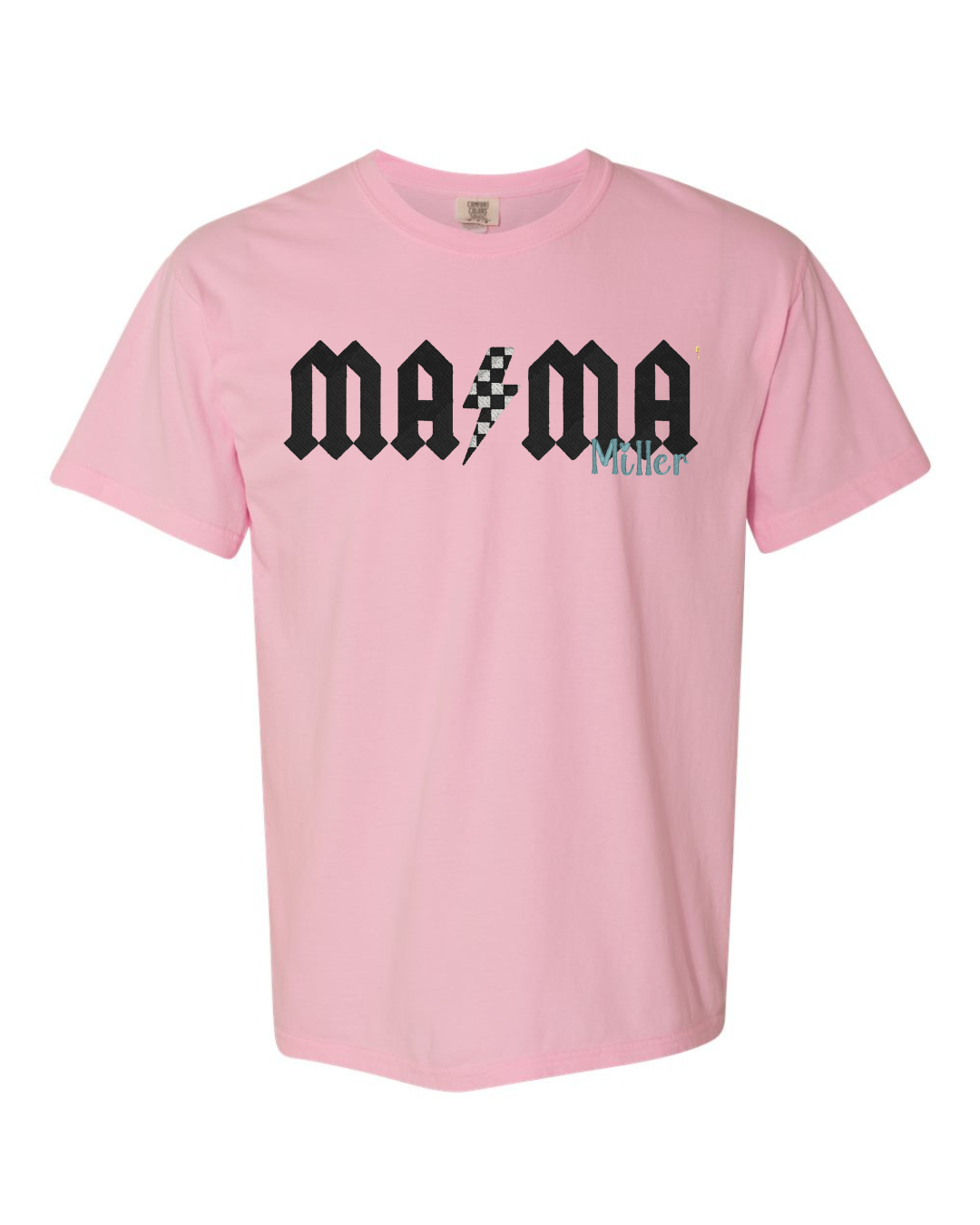 Checkered Bolt Last Name Mama Tee – Custom Colors