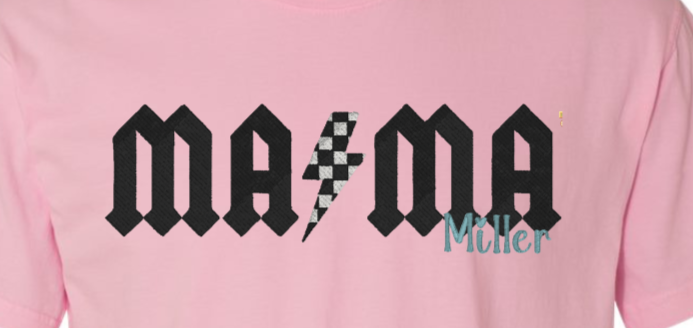 Checkered Bolt Last Name Mama Tee – Custom Colors