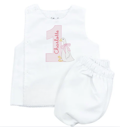 One Silly Goose Sketch Picot Trim Diaper Dress Set