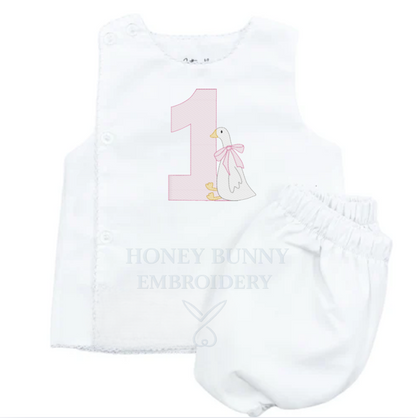 One Silly Goose Sketch Picot Trim Diaper Dress Set