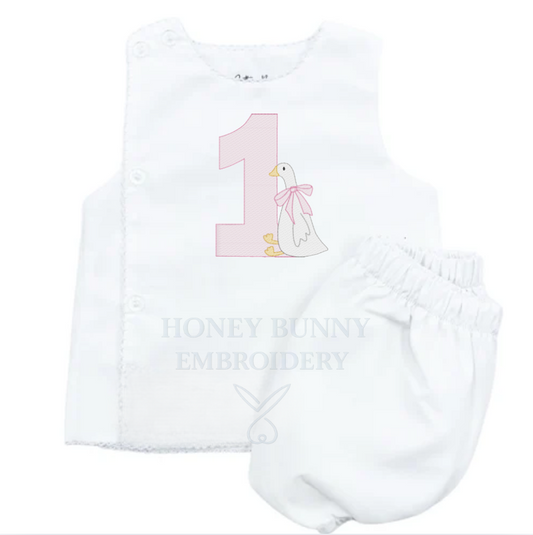 One Silly Goose Sketch Picot Trim Diaper Dress Set