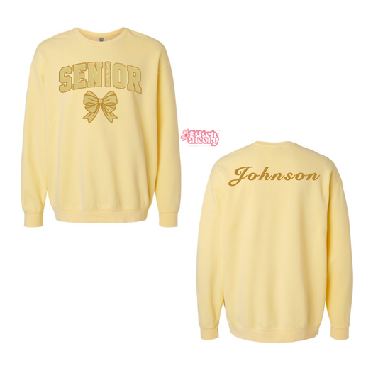 Monochrome Embroidered Senior Bow Lightweight Crewneck
