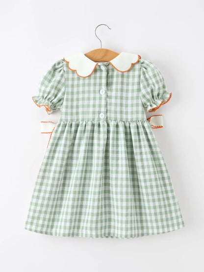 *PREORDER* Sage Gingham Pumpkin Bow Dress