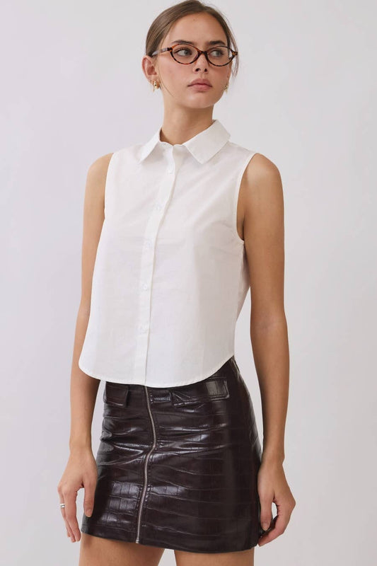 High-waisted Embossed Faux Croc Mini Skirt