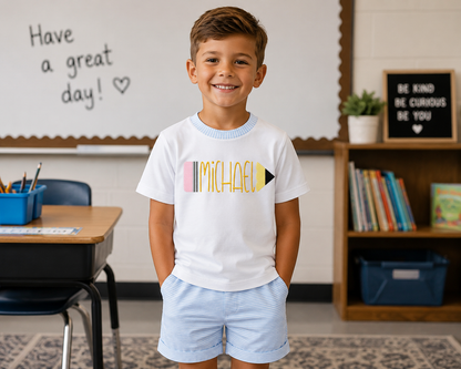 Boys Short Set Pencil Embroidered Set