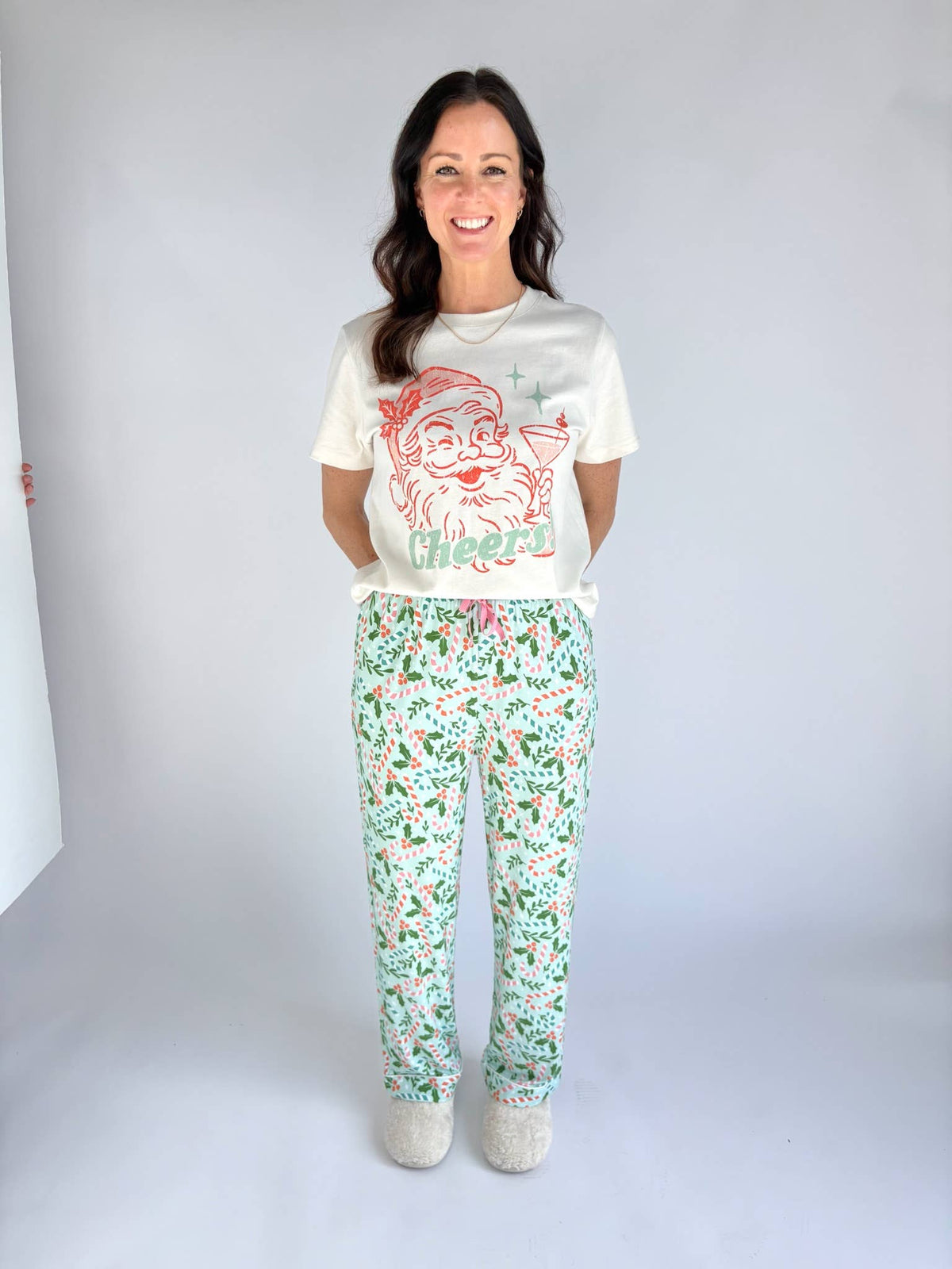 "Cheers! Santa" Mid Length Crop Shirt