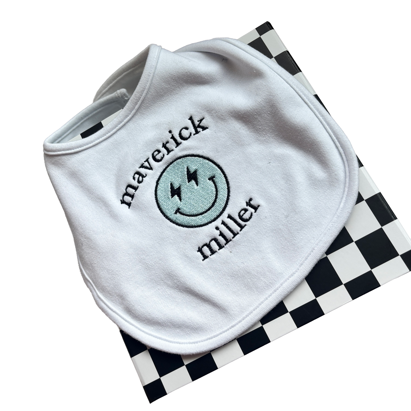 Retro Smiley - Custom Embroidered Baby Bib