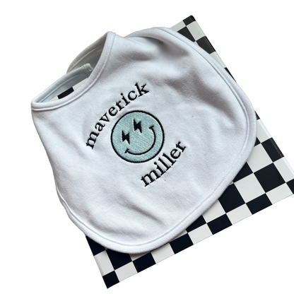Retro Smiley - Custom Embroidered Baby Bib