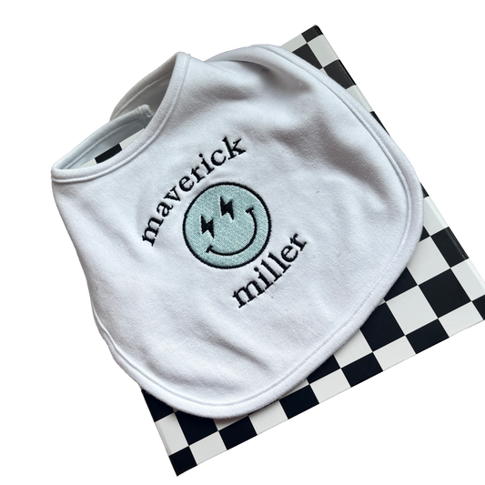 Retro Smiley - Custom Embroidered Baby Bib