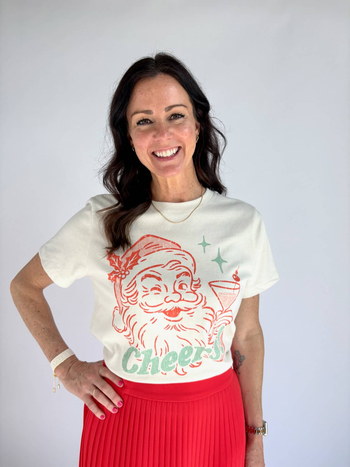 "Cheers! Santa" Mid Length Crop Shirt