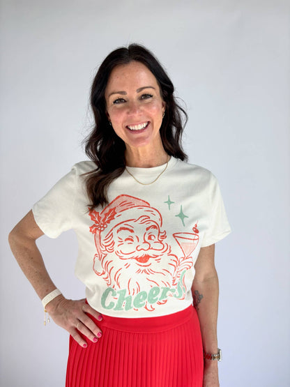"Cheers! Santa" Mid Length Crop Shirt