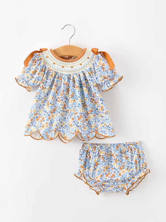 Fall Floral Smocked Bloomer Set