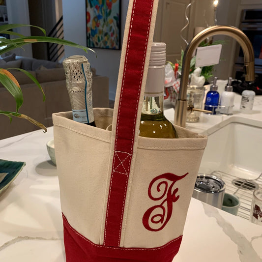 Maroon Monogram Double Wine Tote
