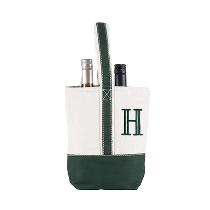 Hunter Green Monogram Double Wine Tote