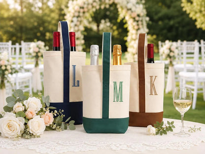 Hunter Green Monogram Double Wine Tote