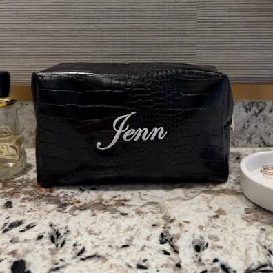 Black Croc Pouch Live Embroidery
