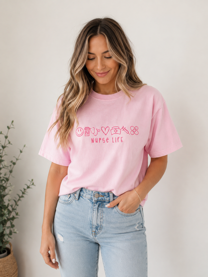 Nurse Life Monochrome Pink Short Sleeve Tee