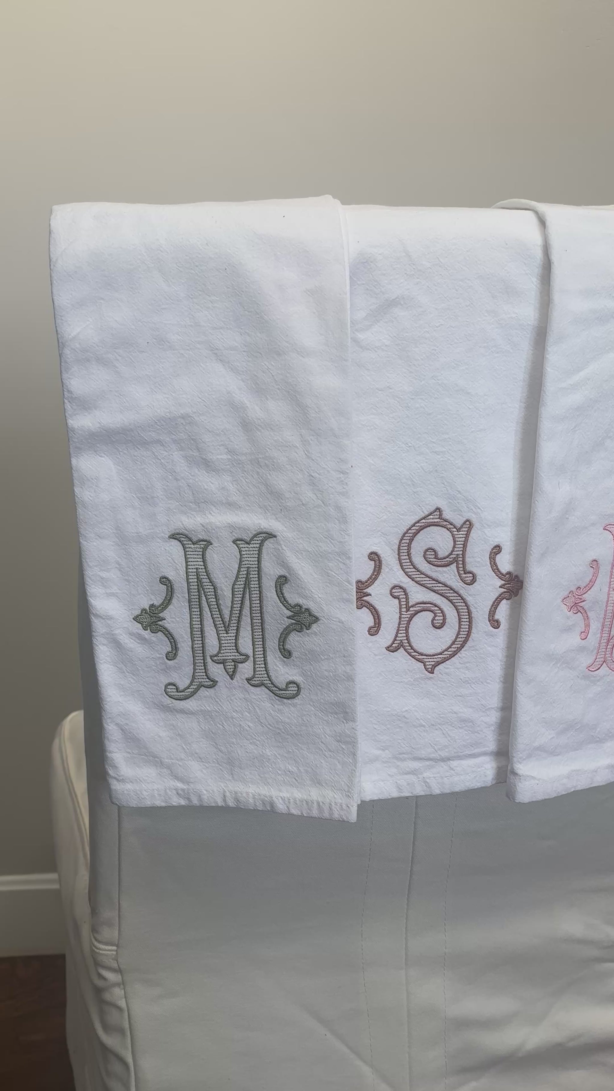 Video of monogrammed custom bridal gift garden towel