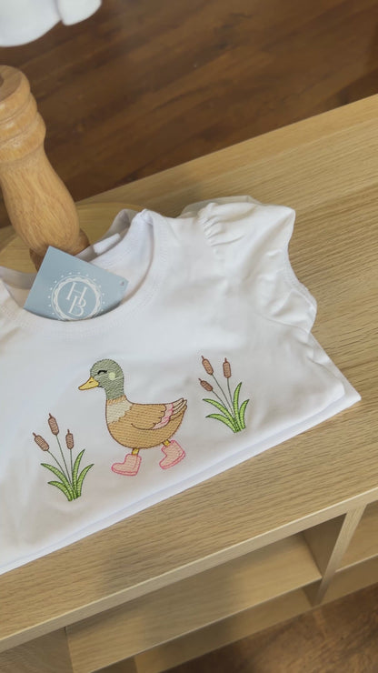 Mallard in Rainbows Sketch Stitch Ruffle Tee