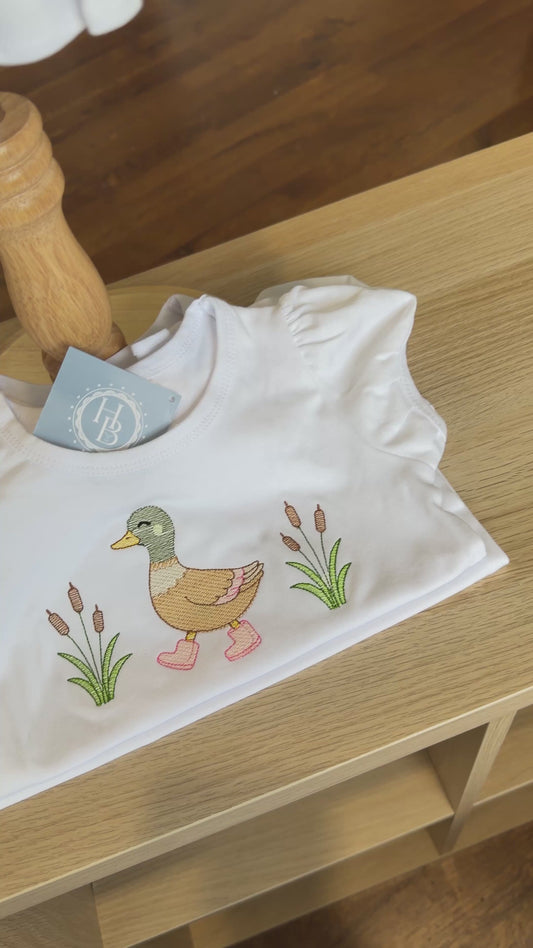 Mallard in Rainbows Sketch Stitch Ruffle Tee