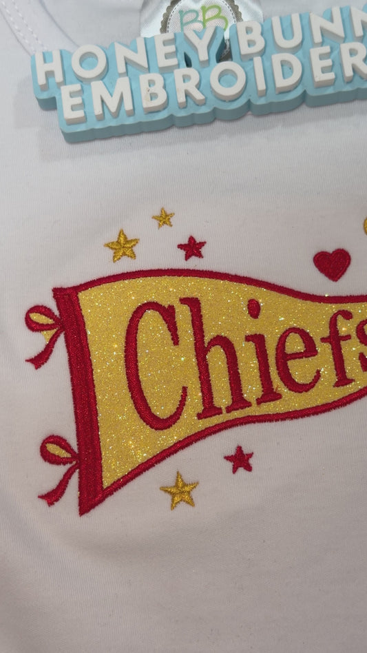 Chiefs Glitter Pennant Girls Ruffle Tee