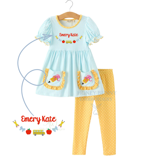 Girls Back To School Pencil Applique Top Leggings Set