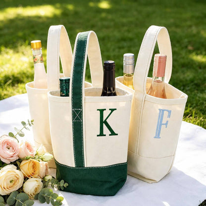 Hunter Green Monogram Double Wine Tote